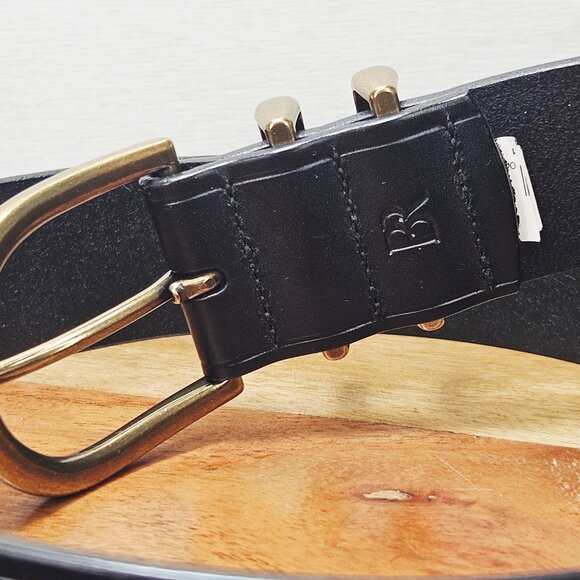 Banana Republic Black Leather Belt Brass Bronze Gold Hardware Buckle - Picture 3 of 6